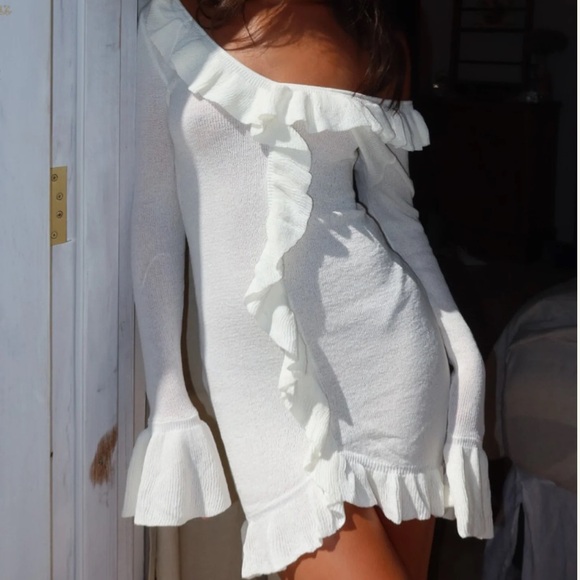 Elegant White Ruffle Dress - Picture 2 of 4
